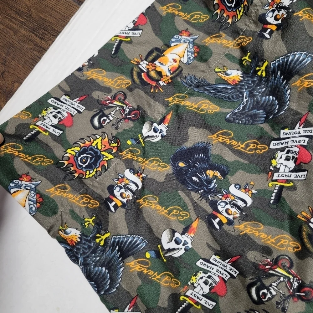 Vintage Y2K Ed Hardy Pillow Case Set Camo Skulls